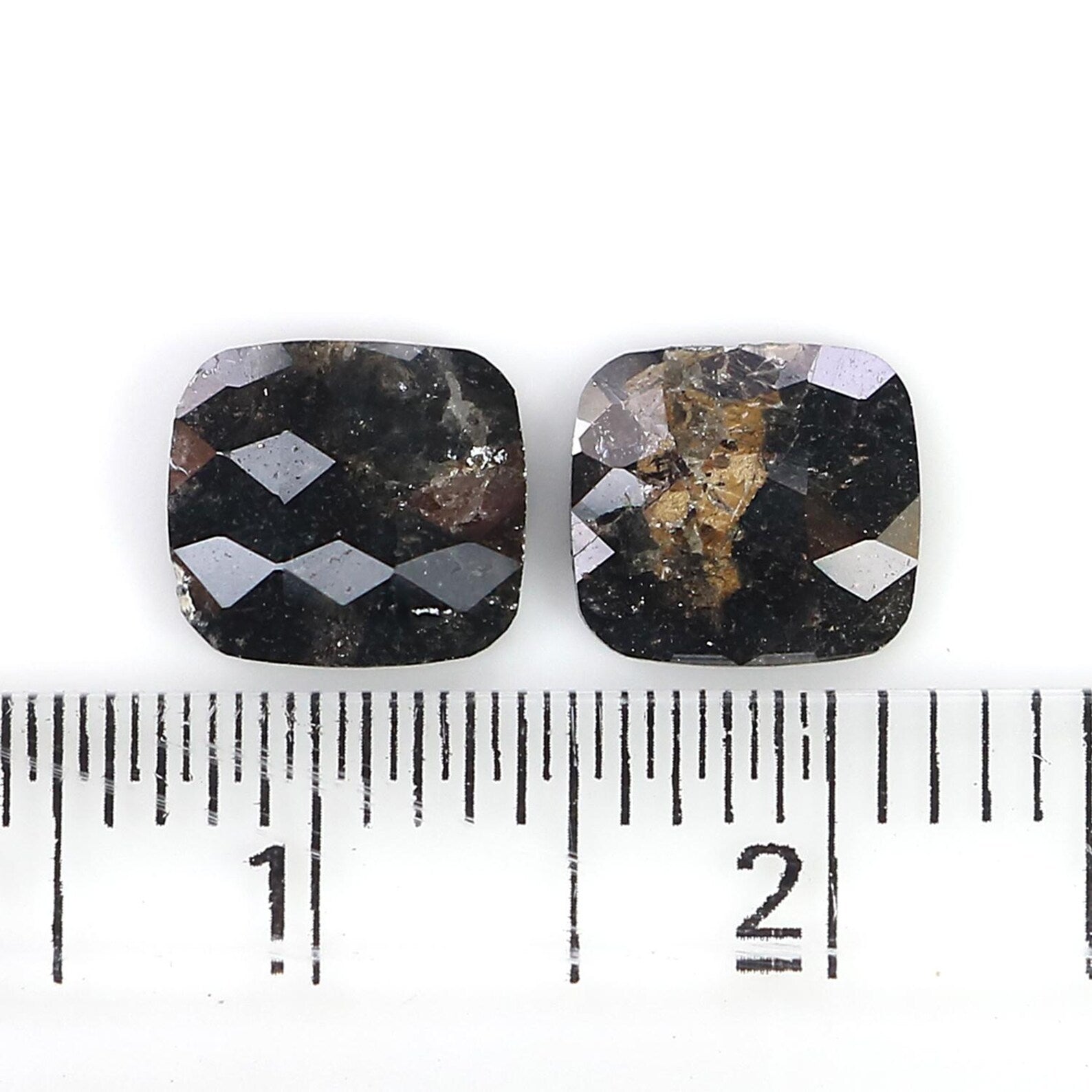 1.30 CT Natural Loose Cushion Cut Pair Diamond Black Color Cushion Shape Diamond 6.95 MM Natural Brown Color Cushion Rose Cut Diamond NQ2545