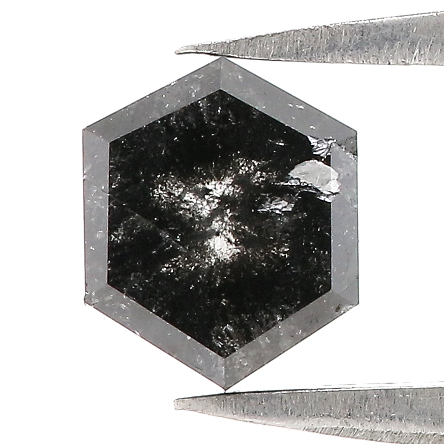 1.09 Ct Natural Loose Hexagon Shape Diamond Salt And Pepper Diamond 6.60 MM Natural Diamond Black Grey Color Hexagon Cut Diamond LQ3037