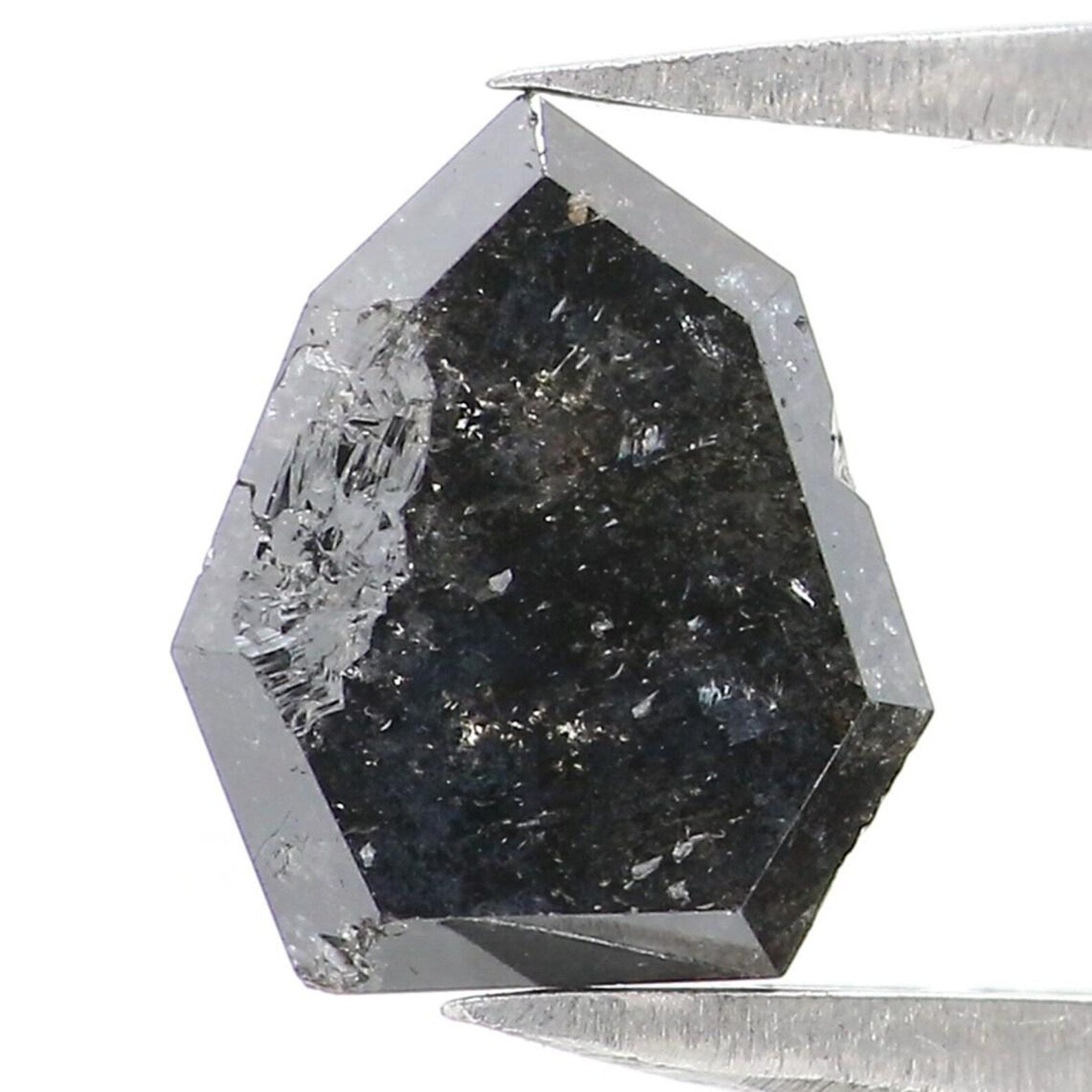 1.58 CT Natural Loose Shield Shape Diamond Salt And Pepper Shield Diamond 7.80 MM Natural Black Grey Color Shield Rose Cut Diamond NQ8244