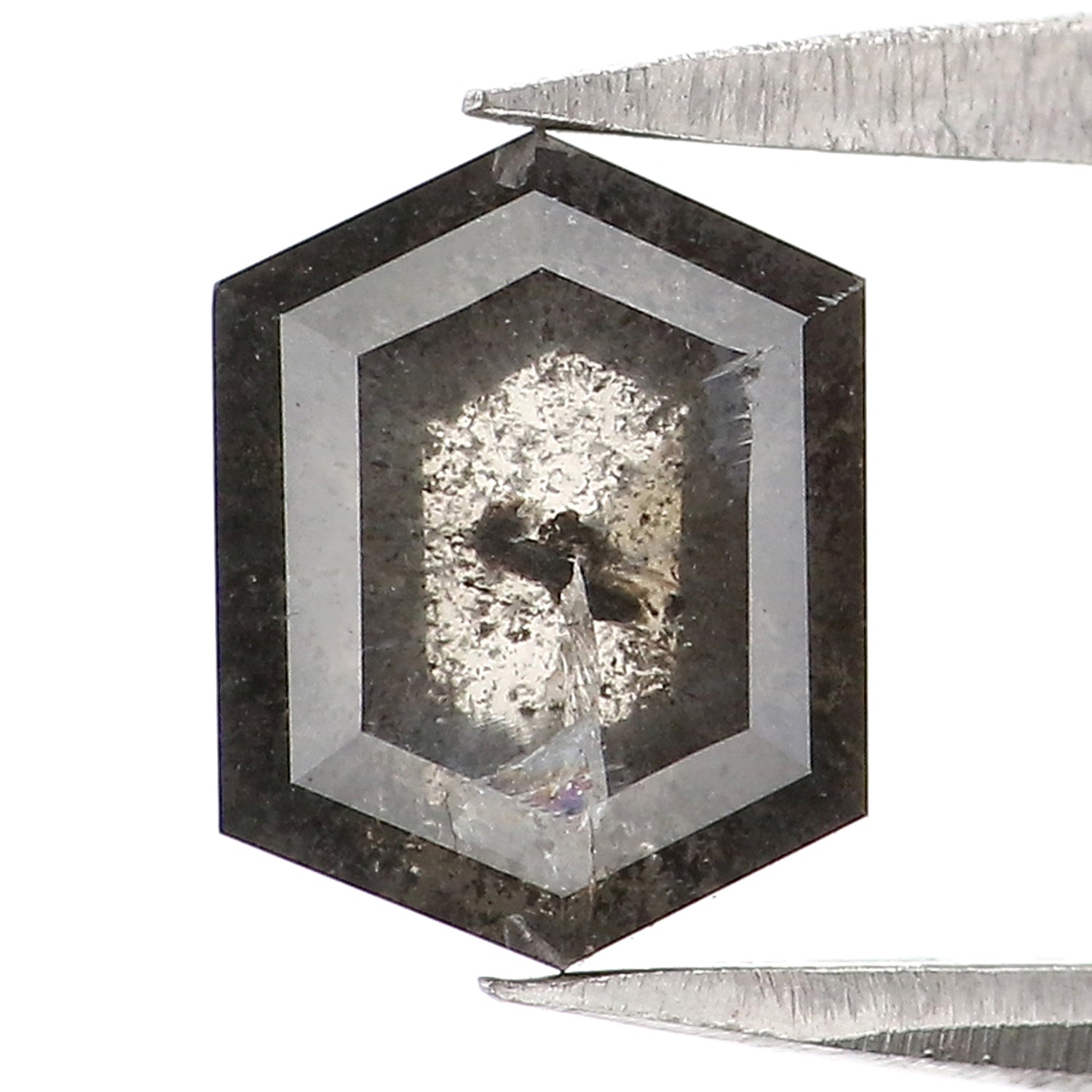 Natural Loose Hexagon Diamond, Salt And Pepper Hexagon Diamond, Natural Loose Diamond, Hexagon Rose Cut Diamond, 1.38 CT Hexagon Shape L2997