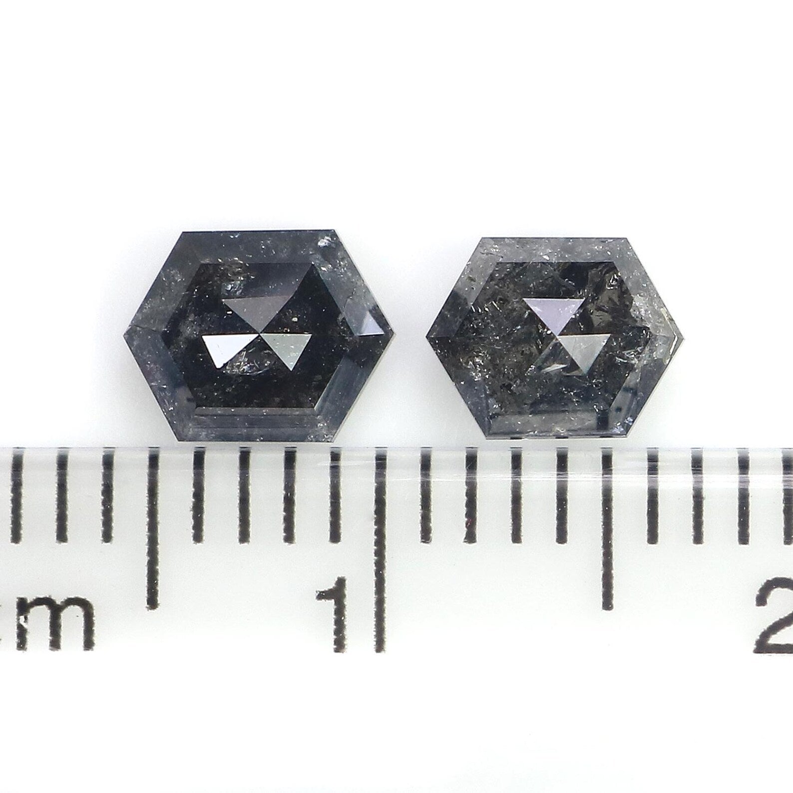 1.24 Ct Natural Loose Hexagon Shape Pair Diamond Salt And Pepper Hexagon Diamond 5.75 MM Black Grey Color Hexagon Rose Cut Diamond NQ783