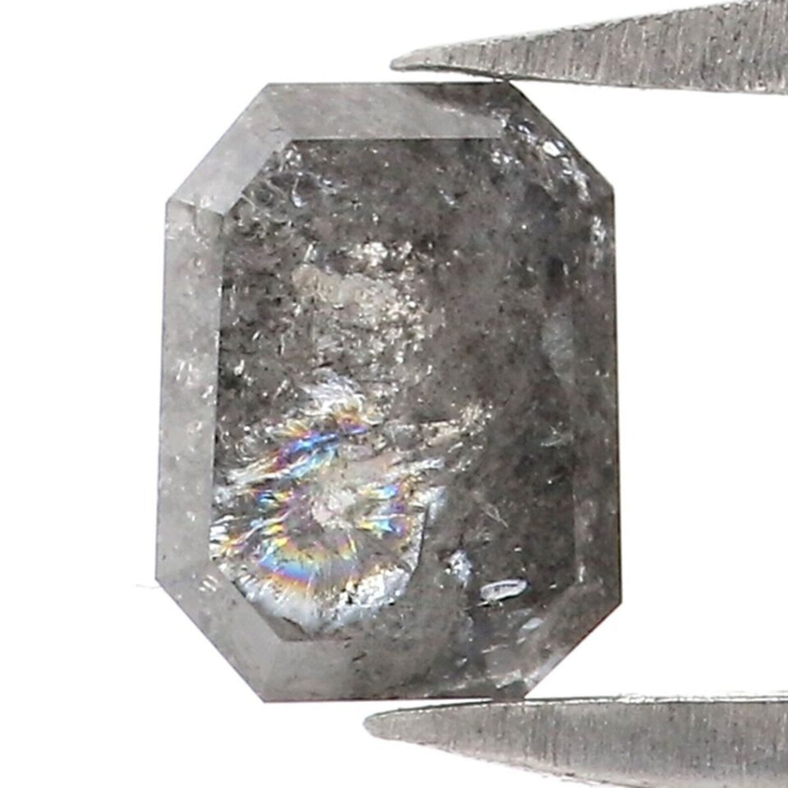 0.41 CT Natural Loose Emerald Shape Diamond Salt And Pepper Emerald Cut Diamond 4.80 MM Black Grey Color Emerald Rose Cut Diamond NQ7208