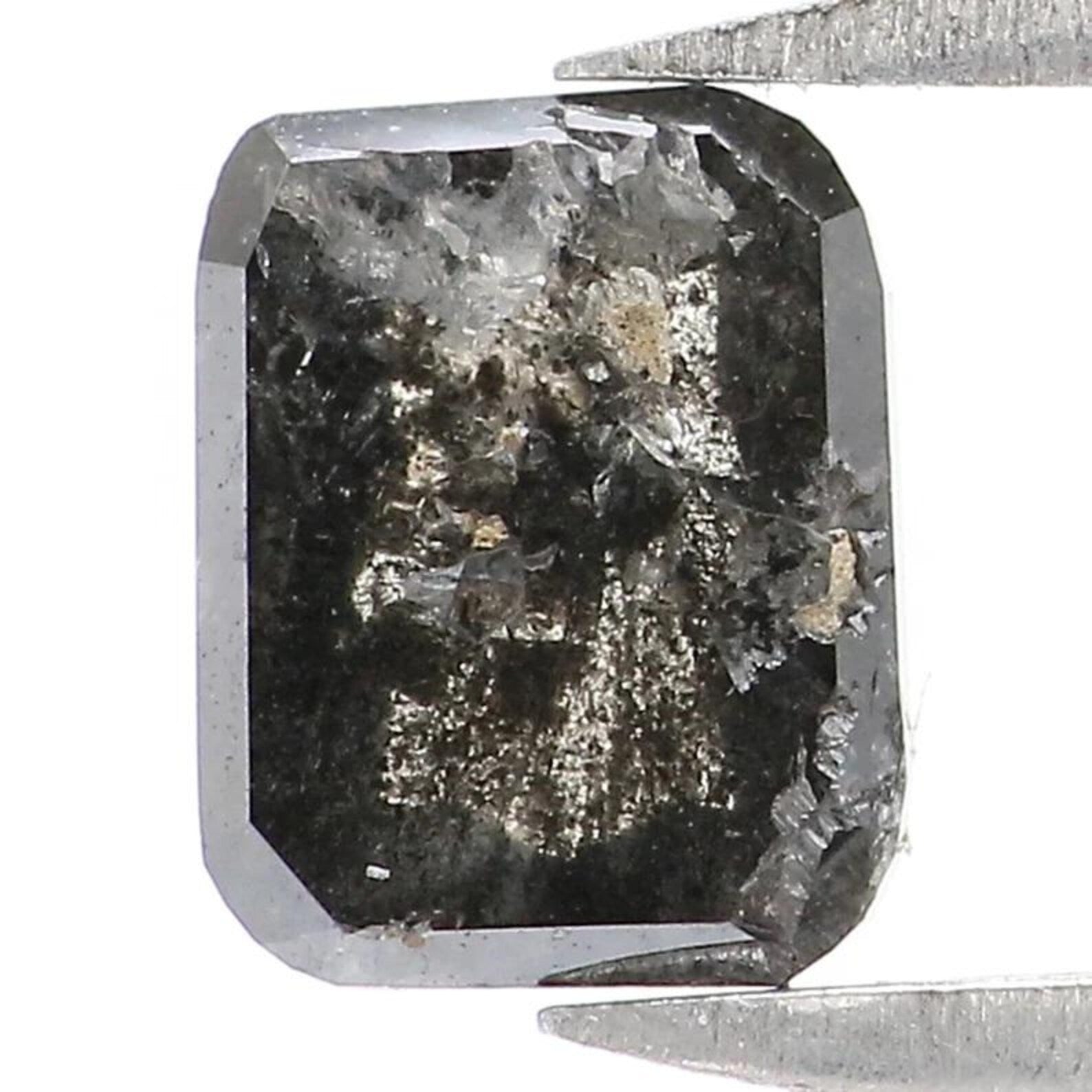 0.73 CT Natural Loose Emerald Shape Diamond Salt And Pepper Emerald Diamond 5.70 MM Natural Black Grey Color Emerald Rose Cut Diamond NQ9125