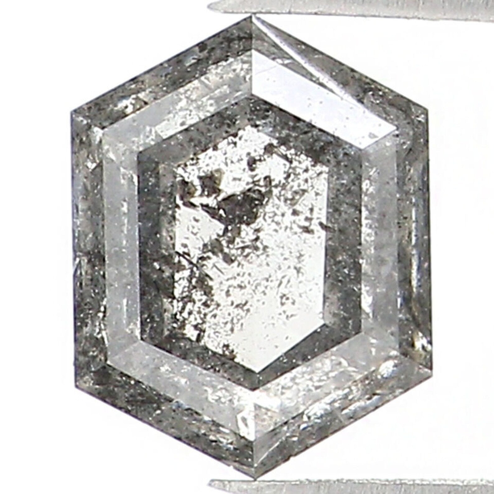 0.58 Ct Natural Loose Hexagon Shape Diamond Salt And Pepper Hexagon Diamond 5.70 MM Natural Black Grey Color Hexagon Rose Cut Diamond QN1564