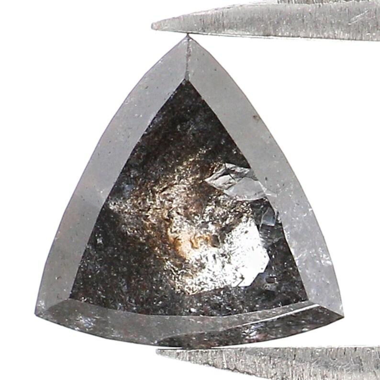 0.87 Ct Natural Loose Triangle Shape Diamond Salt And Pepper Triangle Diamond 6.60 MM Natural Black Grey Triangle Rose Cut Diamond NQ9341