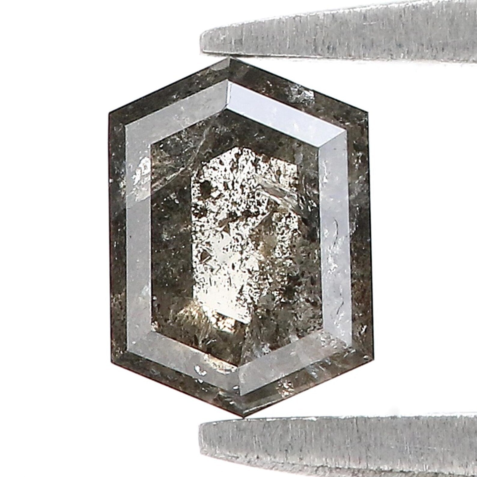 0.69 Ct Natural Loose Hexagon Shape Diamond Salt And Pepper Hexagon Diamond 6.00 MM Natural Black Grey Color Hexagon Rose Cut Diamond QN1480
