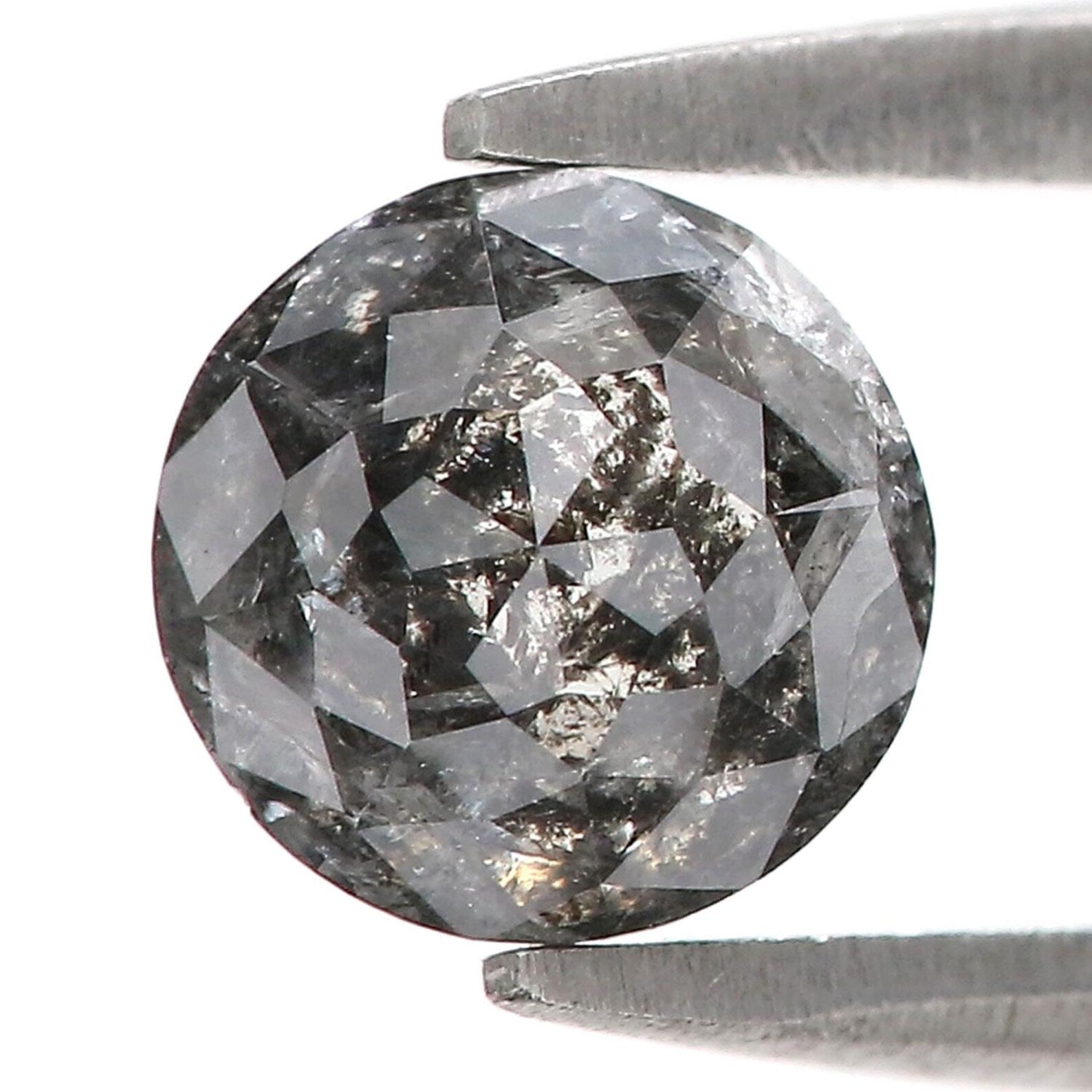 0.96 Ct Natural Loose Round Shape Diamond Salt And Pepper Round Cut Diamond 6.00 MM Natural Black Grey Color Round Rose Cut Diamond QN1216