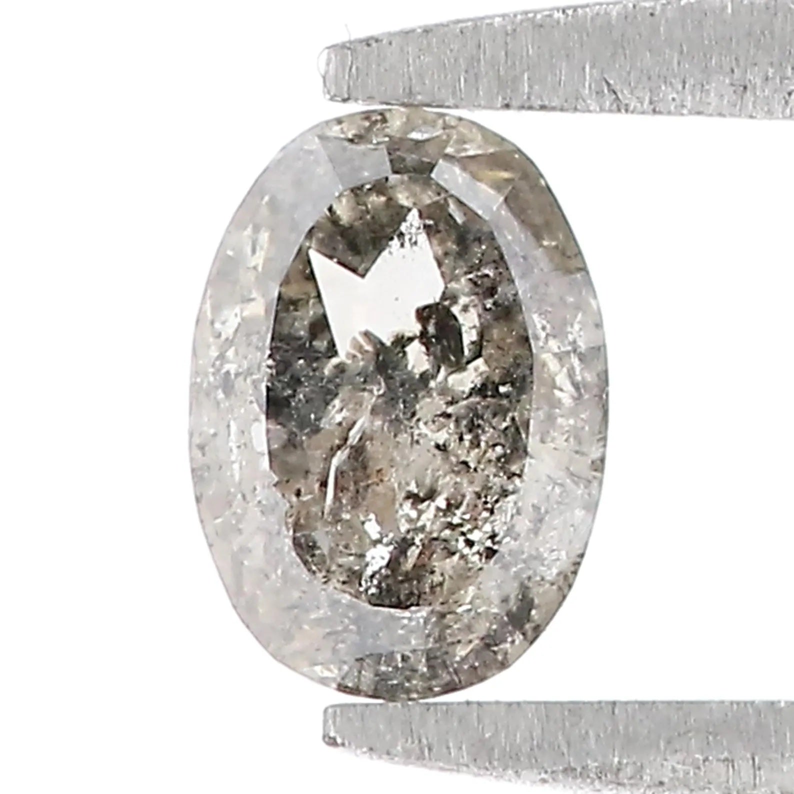 0.52 Ct Natural Loose Oval Shape Diamond Salt And Pepper Oval Diamond 5.80 MM Natural Black Grey Color Oval Rose Cut Diamond QN982
