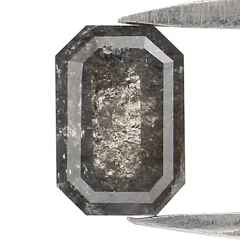 0.65 CT Natural Loose Emerald Shape Diamond Salt And Pepper Emerald Diamond 6.00 MM Natural Black Grey Color Emerald Rose Cut Diamond NQ2448