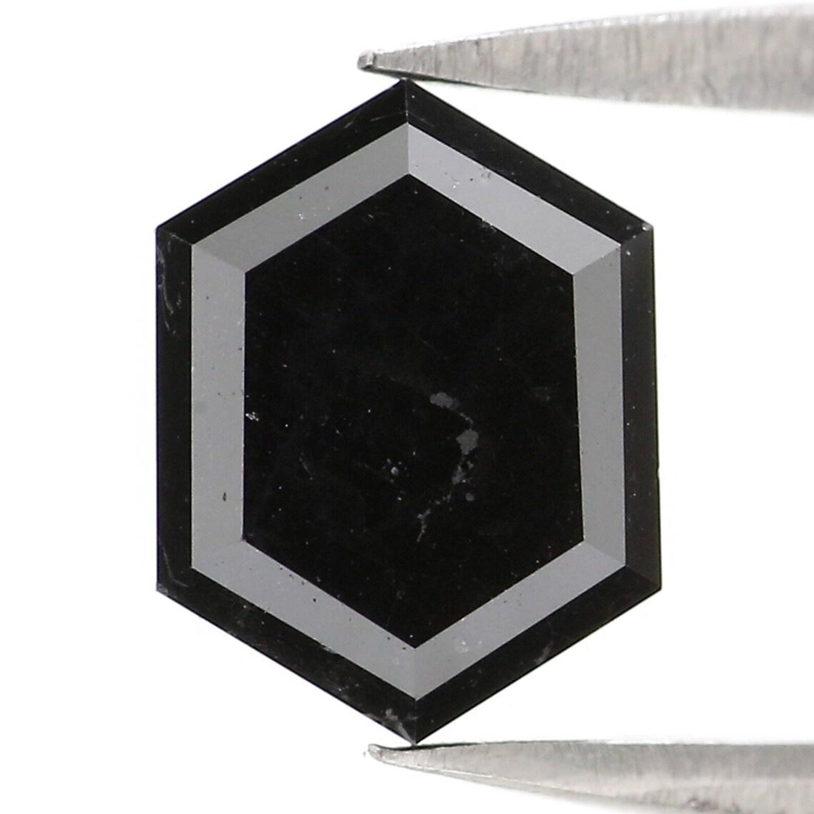 1.51 Ct Natural Loose Hexagon Shape Diamond Black Color Hexagon Diamond 7.65 MM Natural Loose Black Color Hexagon Rose Cut Diamond NQ537
