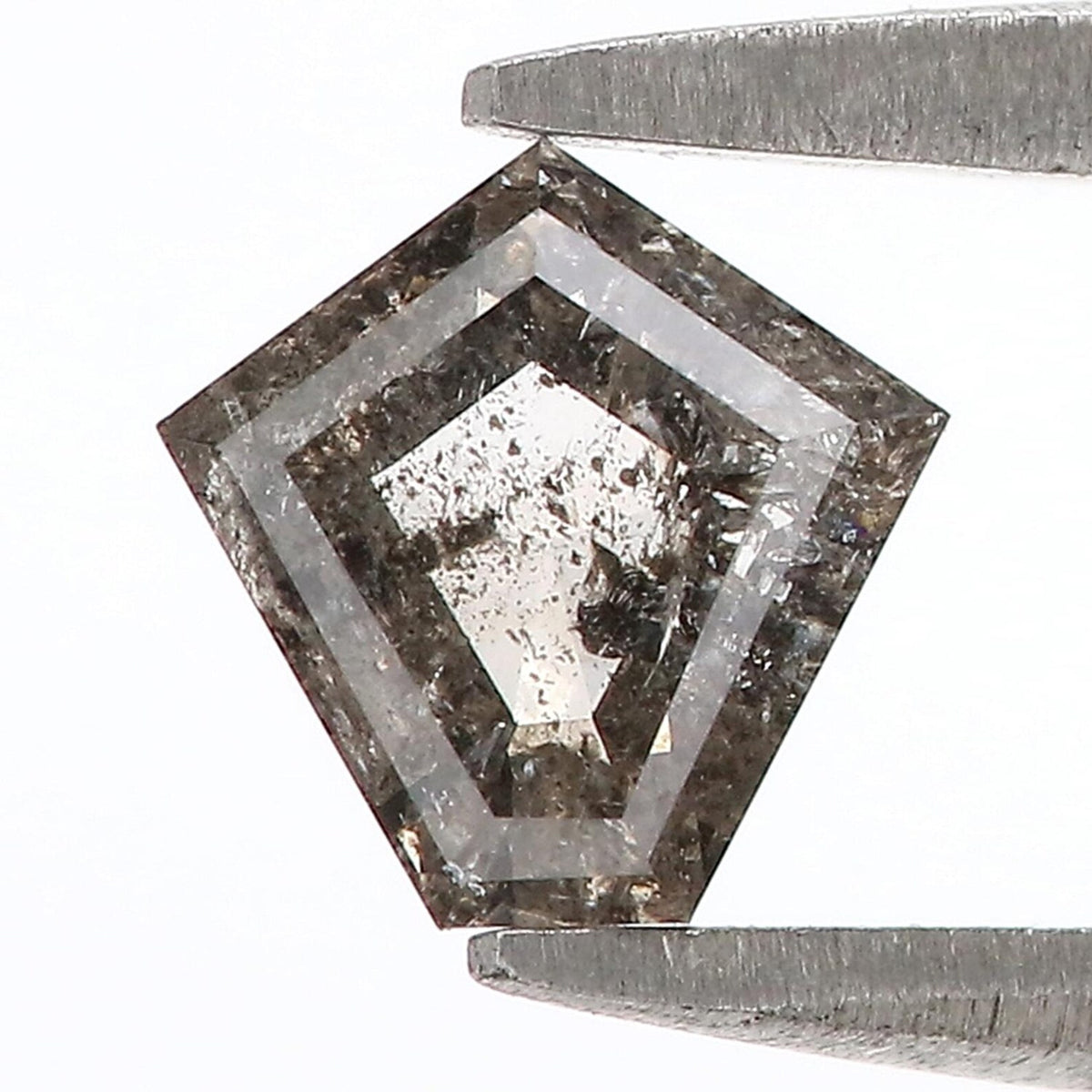 0.70 CT Natural Loose Pentagon Diamond Salt And Pepper Pentagon Diamond 6.35 MM Natural Black Gray Color Pentagon Rose Cut Diamond NQ1373