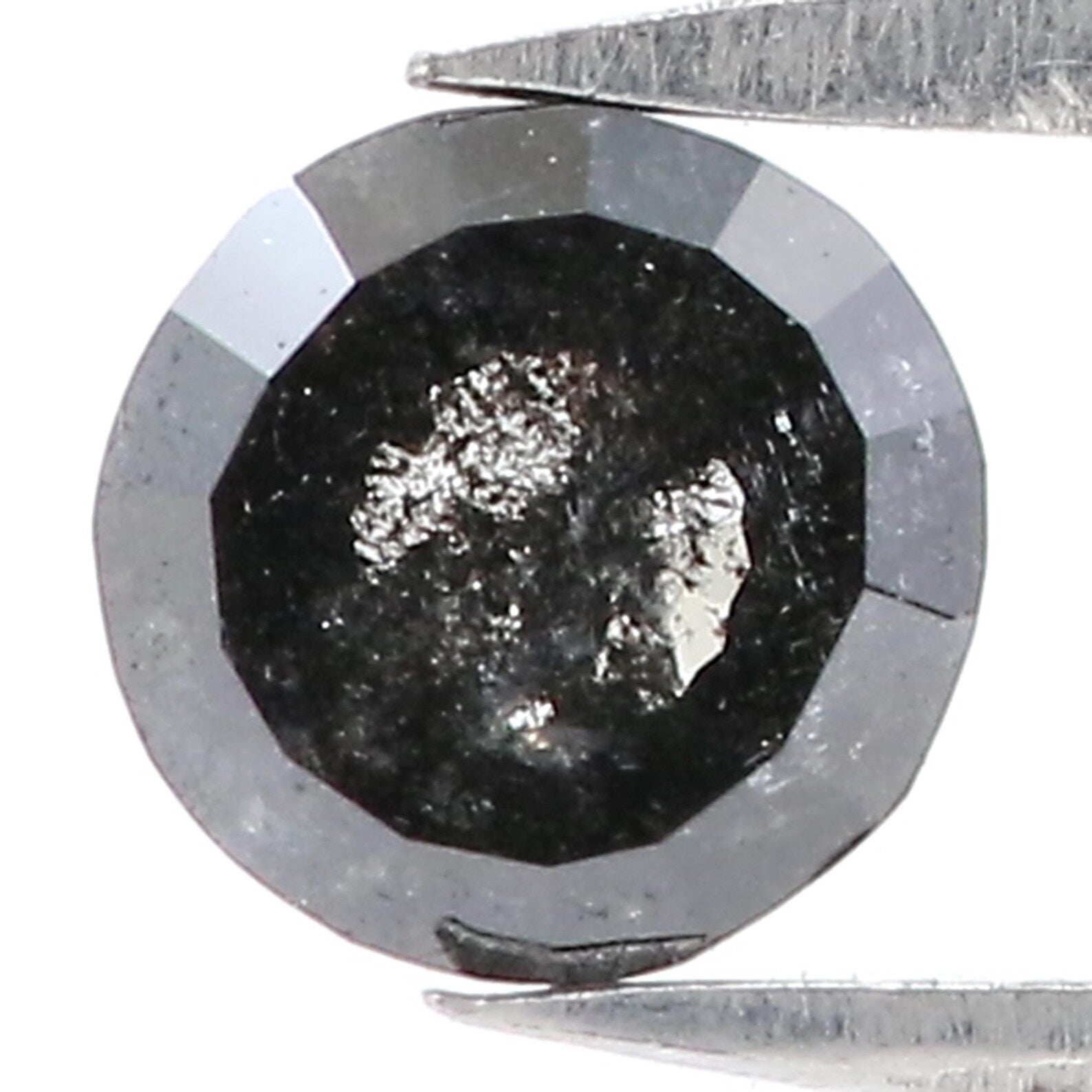 0.90 Ct Natural Loose Round Rose Cut Diamond Salt And Pepper Hexagon Diamond 5.60 MM Natural Black Grey Color Round Shape Diamond QN8896