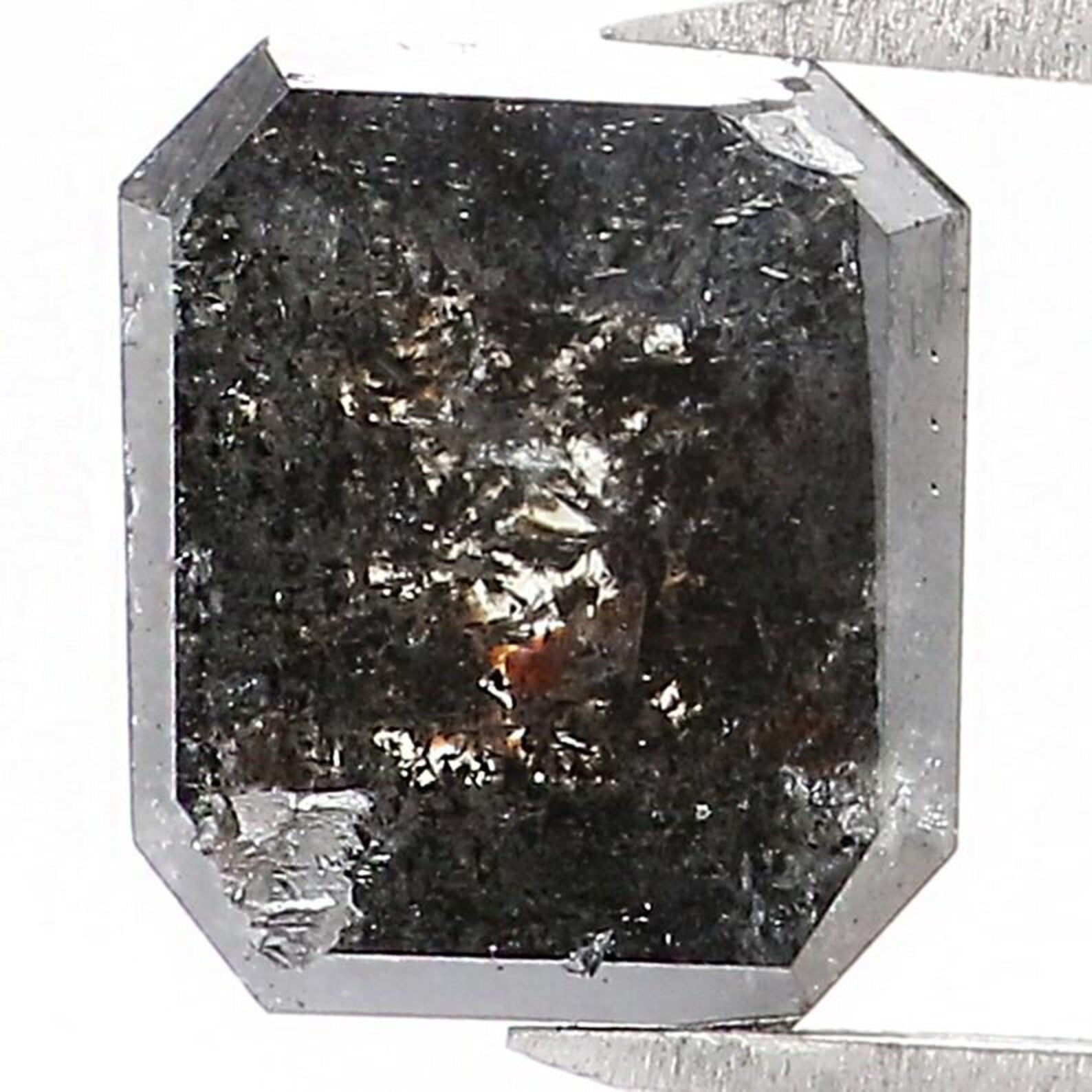 0.97 CT Natural Loose Emerald Shape Diamond Salt And Pepper Emerald Diamond 6.30 MM Natural Black Grey Color Emerald Rose Cut Diamond NQ1589