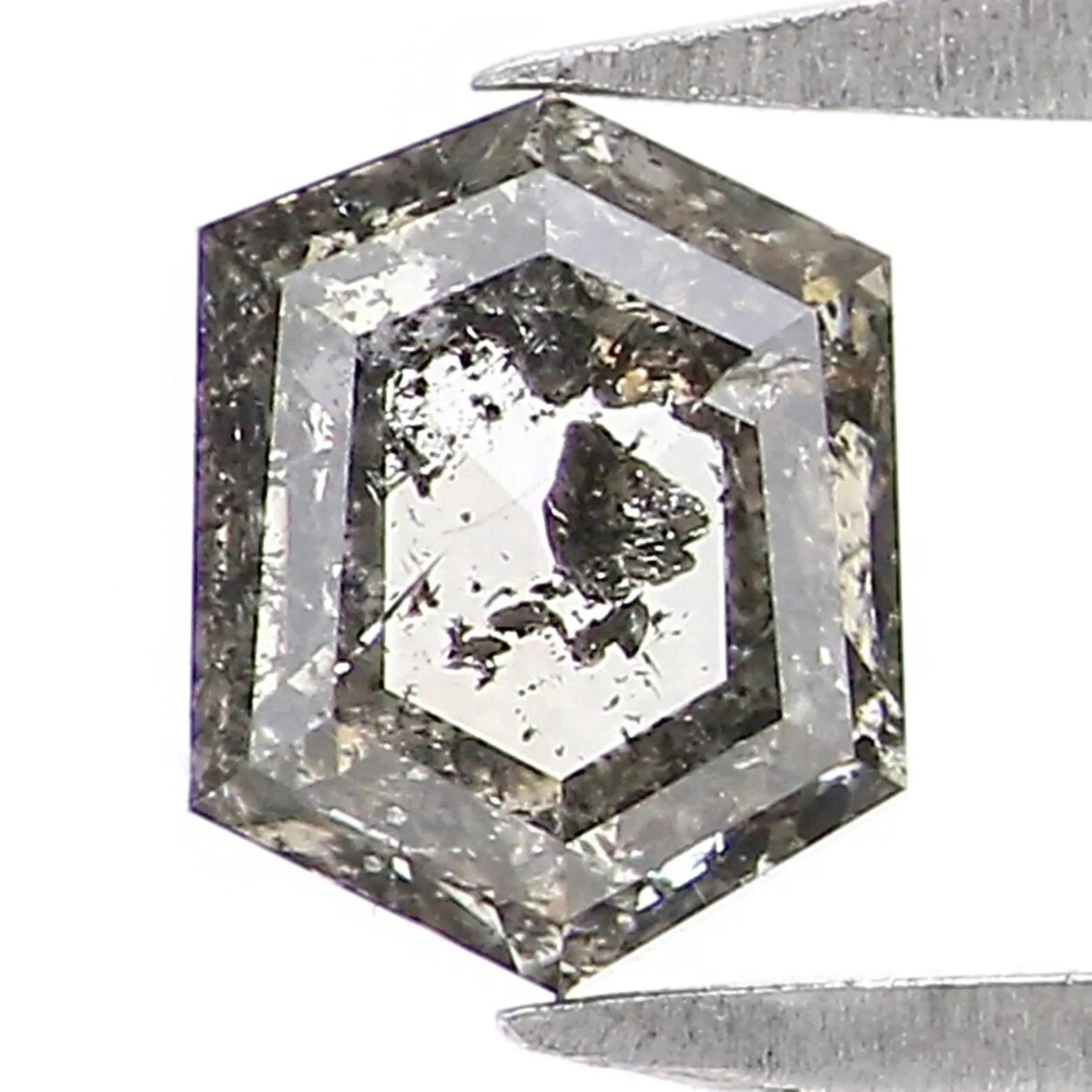 0.37 CT Natural Loose Hexagon Shape Diamond Salt And Pepper Hexagon Diamond 4.80 MM Natural Black Grey Color Hexagon Rose Cut Diamond NQ2158