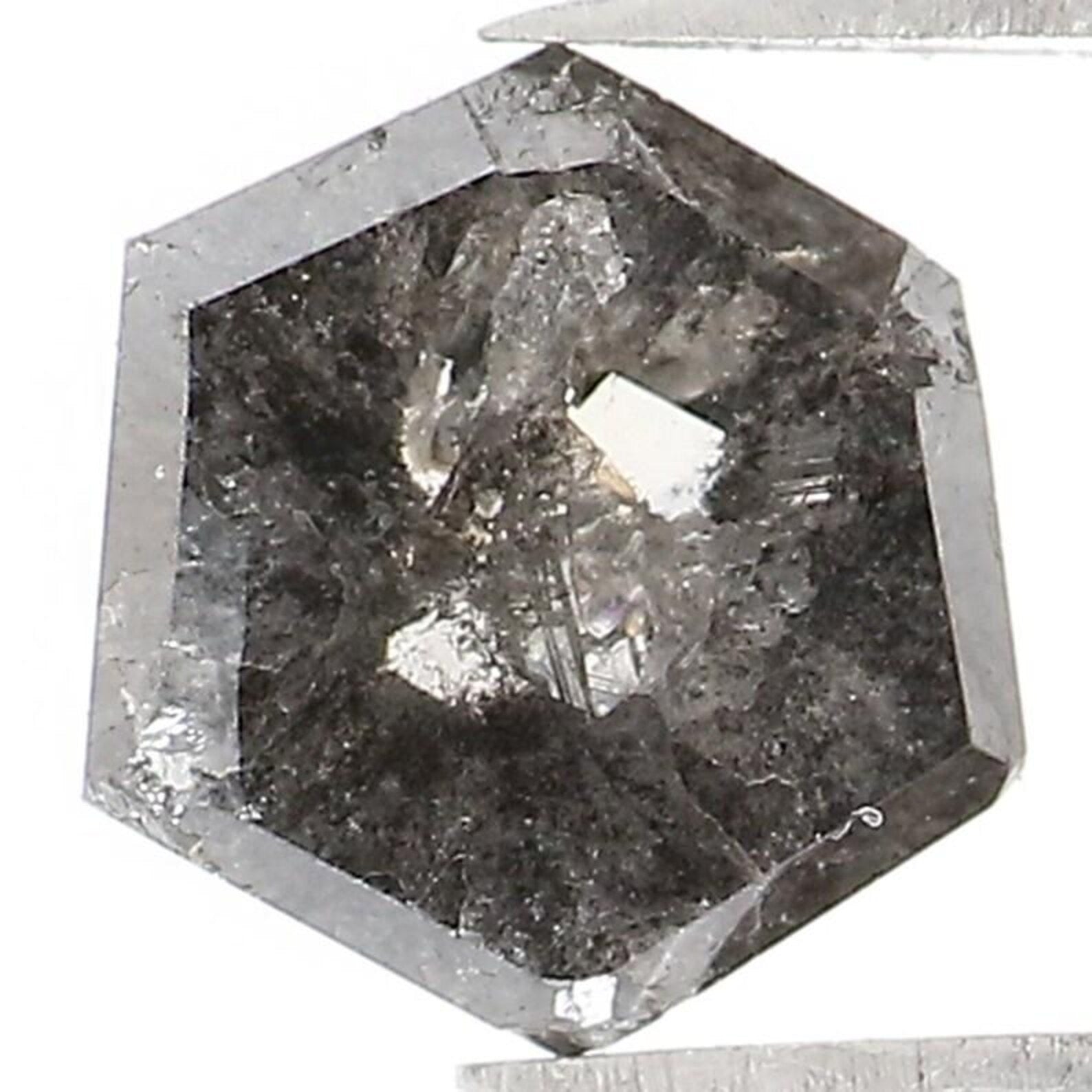 0.84 CT Natural Loose Hexagon Shape Diamond Salt And Pepper Hexagon Diamond 6.10 MM Natural Black Gray Color Hexagon Rose Cut Diamond NQ1584