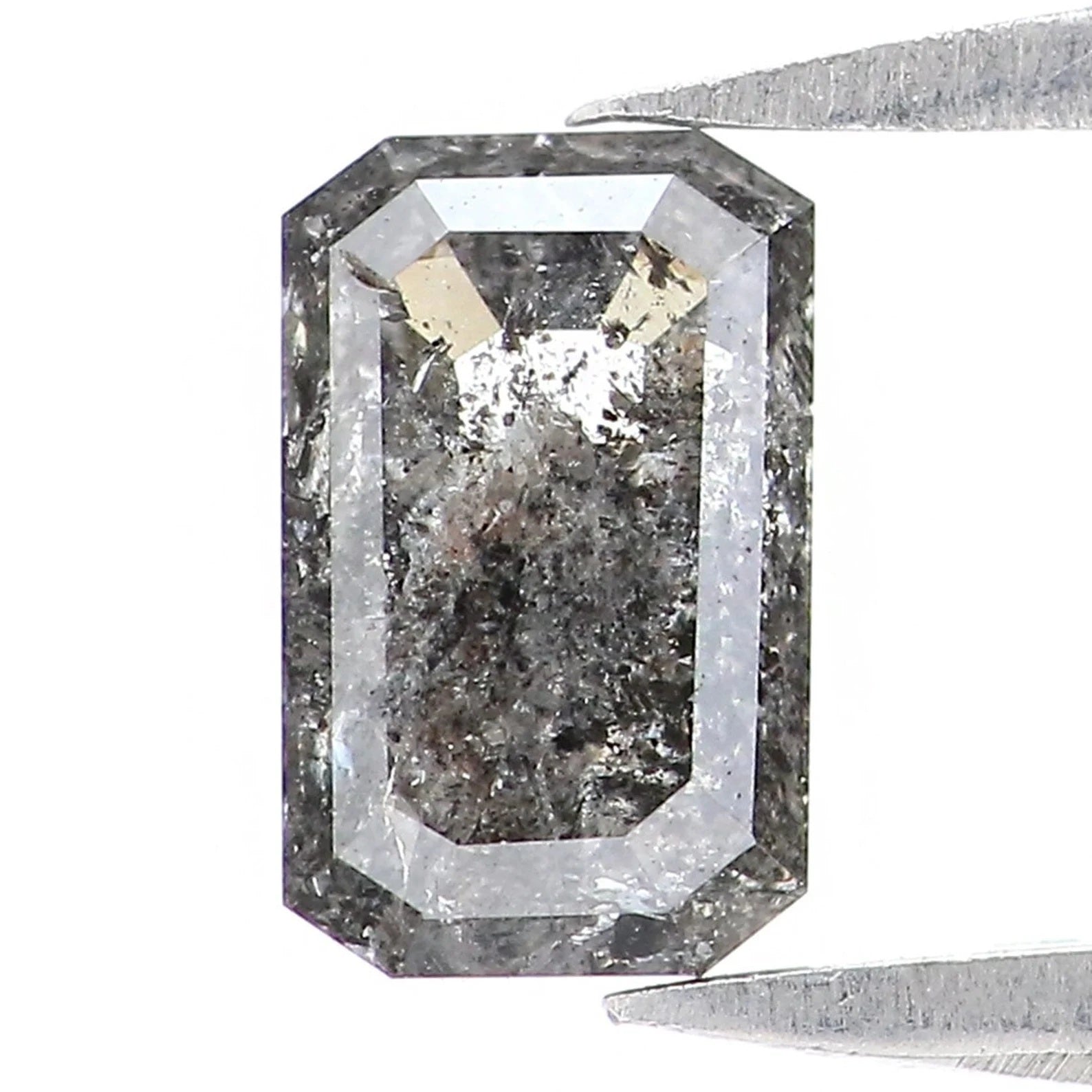 0.60 CT Natural Loose Emerald Shape Diamond Salt And Pepper Emerald Diamond 6.15 MM Natural Black Grey Color Emerald Rose Cut Diamond NQ1089