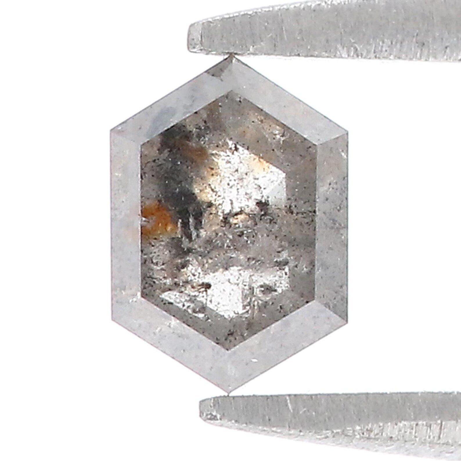 0.74 CT Natural Loose Hexagon Shape Diamond Salt And Pepper Diamond 6.05 MM Natural Loose Black Grey Color Hexagon Rose Cut Diamond QN585