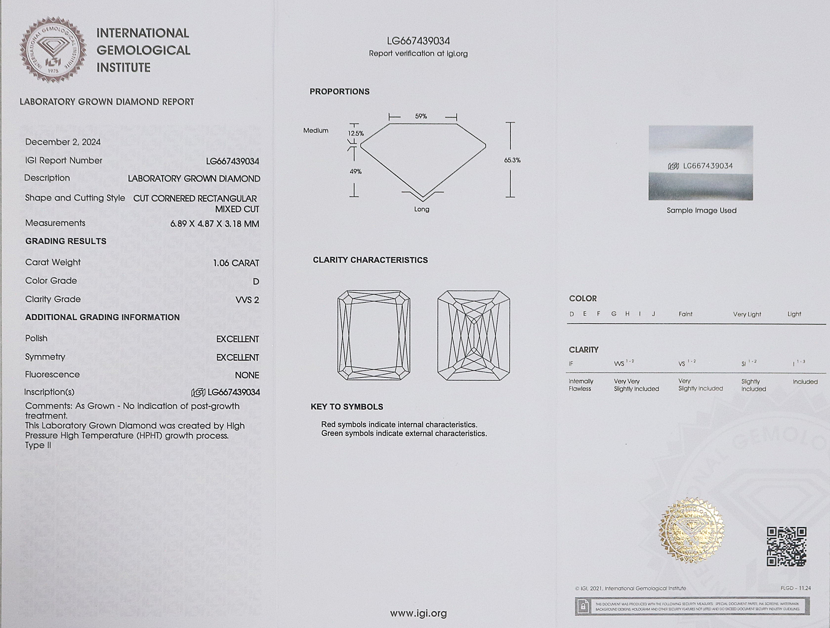 1.06 CT IGI Certified Radiant Cut Diamond White - D Color VVS2 Clarity Diamond Ashoka Cut Lab Grown CVD Diamond Lab Created Diamond L3229