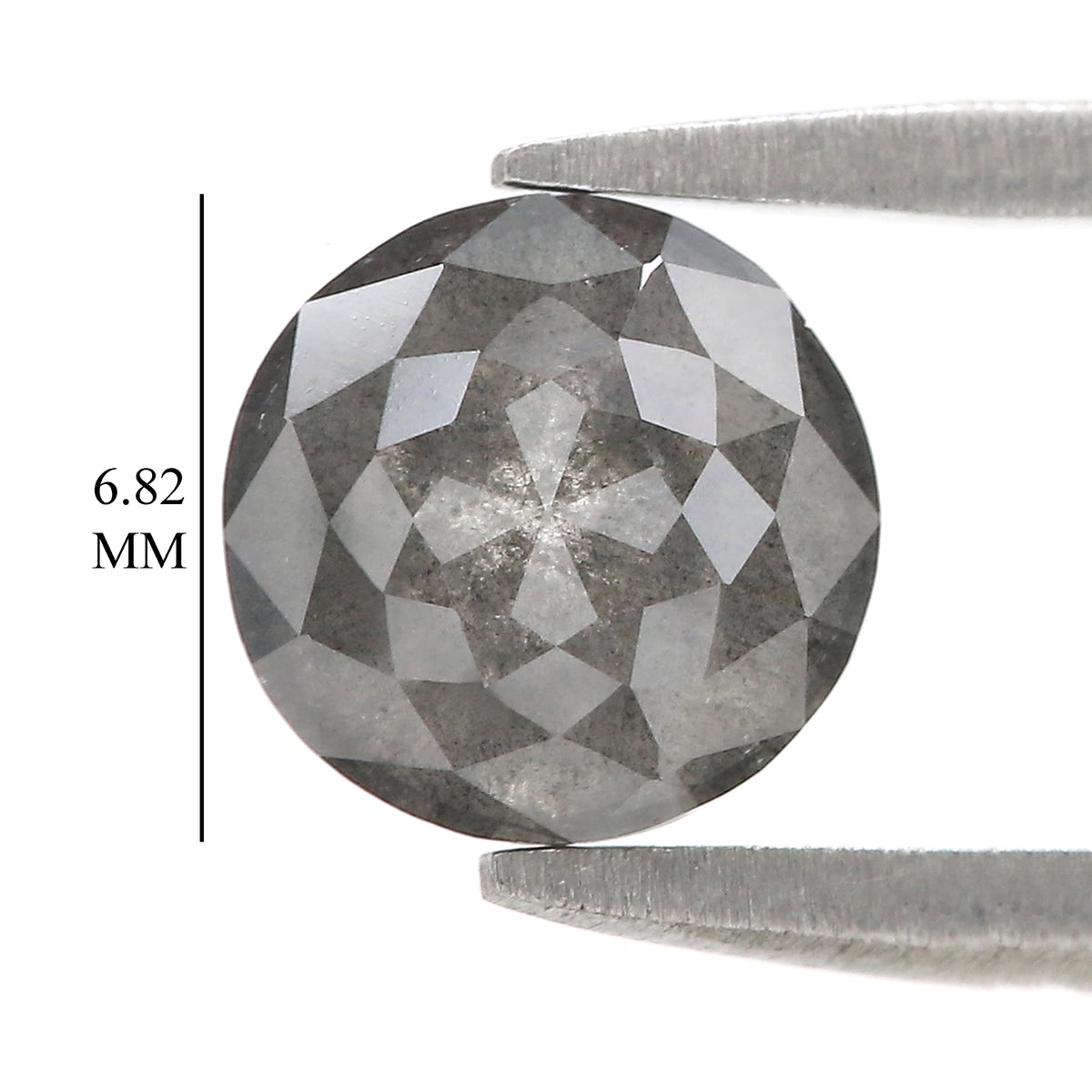 Natural Round Salt and Pepper Diamond 1.37 CT Loose Rose Cut Black Grey Stone 6.82 MM Rustic Diamond For Custom Engagement Ring L3690