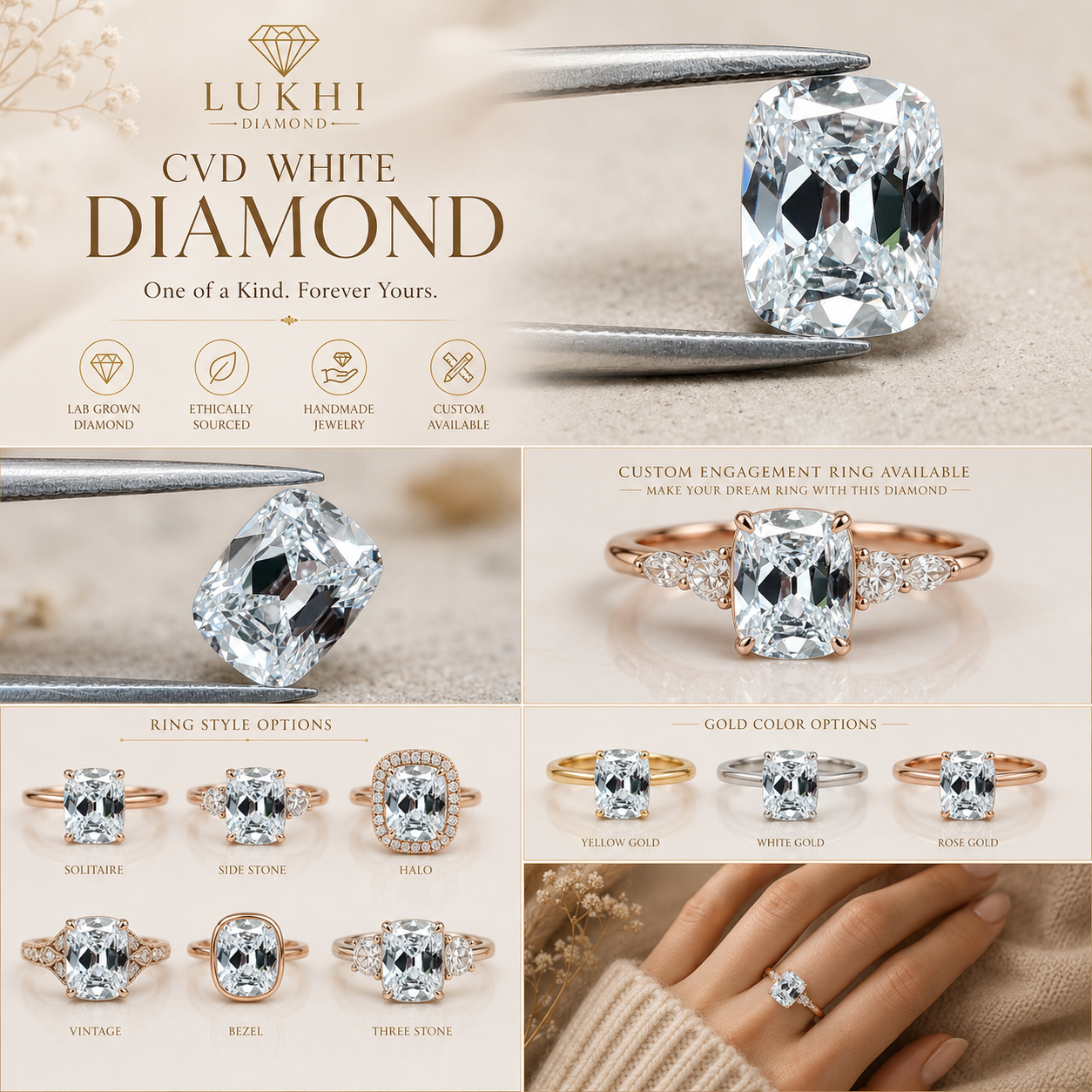 Lab Grown Cushion Diamond 1–3 CT | VVS1 - VS1 Clarity D/E/F Color Loose CVD Diamond | Cushion Brilliant Cut Diamond for Engagement Ring Q203