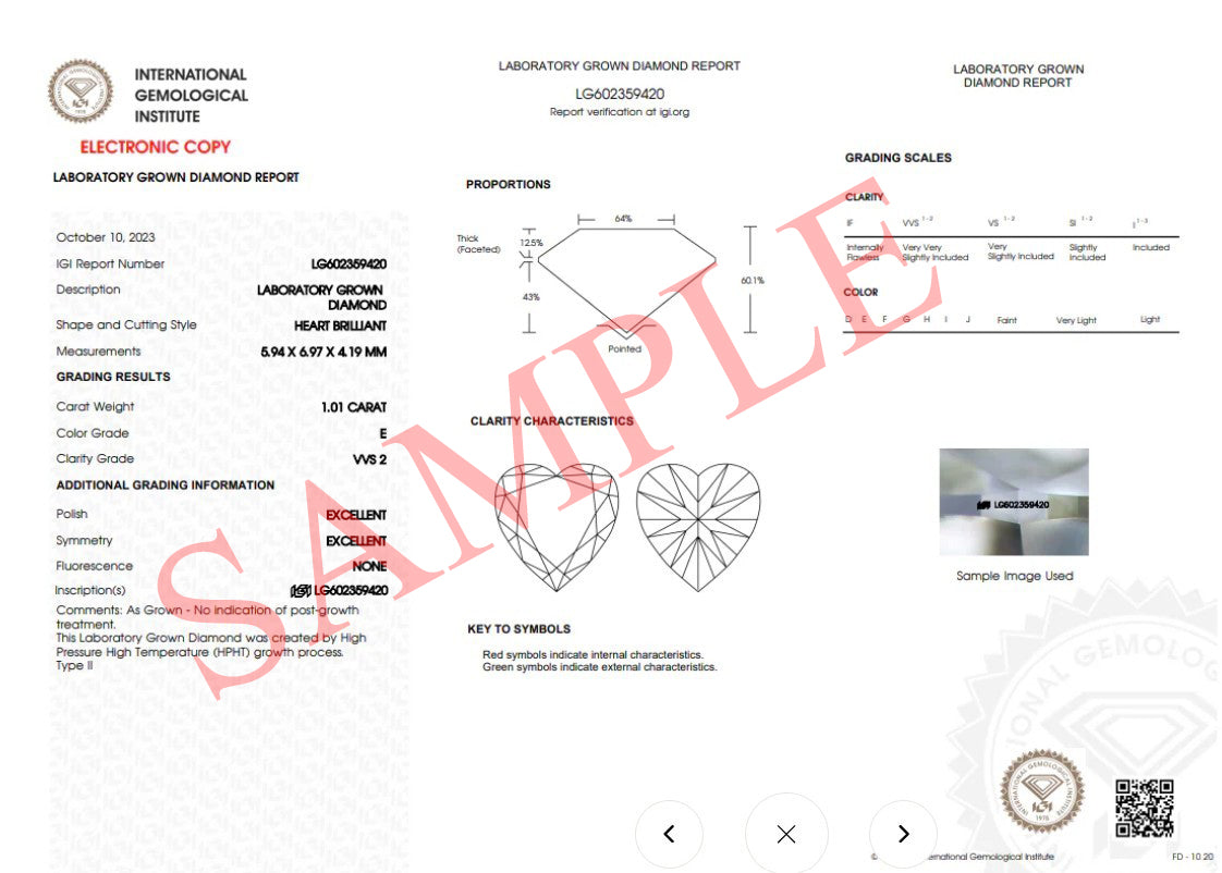 IGI Certified 1 Ct, 1.5 Ct, 2 Ct, 2.5 Ct, 3 Ct Heart Brilliant Cut E/F Color VS Clarity Lab Grown CVD Diamond Lab Created Loose Diamond Q111