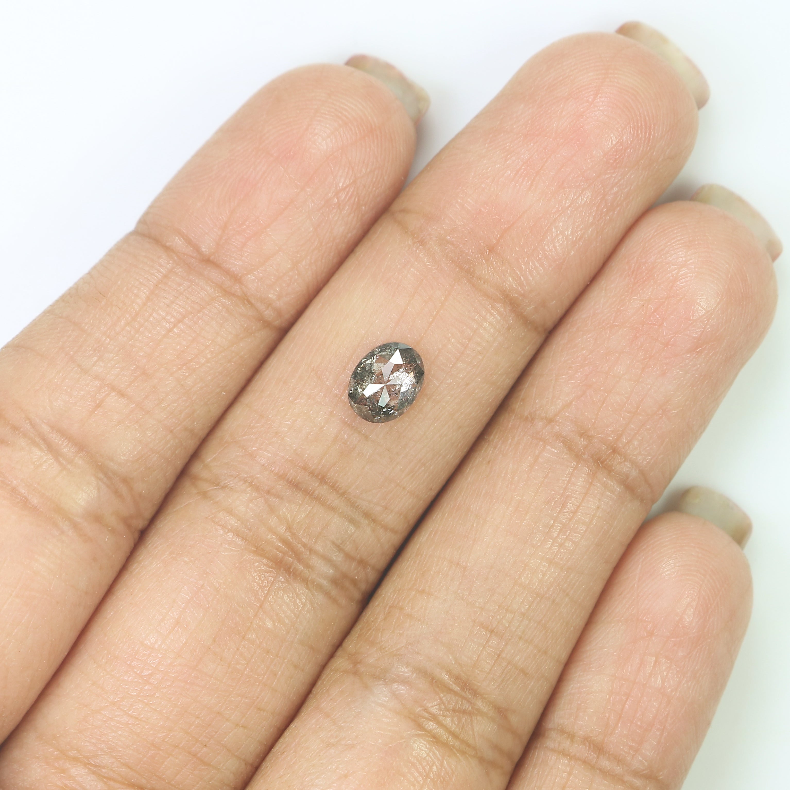 0.79 CT Natural Loose Oval Shape Diamond Salt And Pepper Oval Rose Cut Diamond 6.35 MM Black Grey Color Oval Shape Rose Cut Diamond QL1476