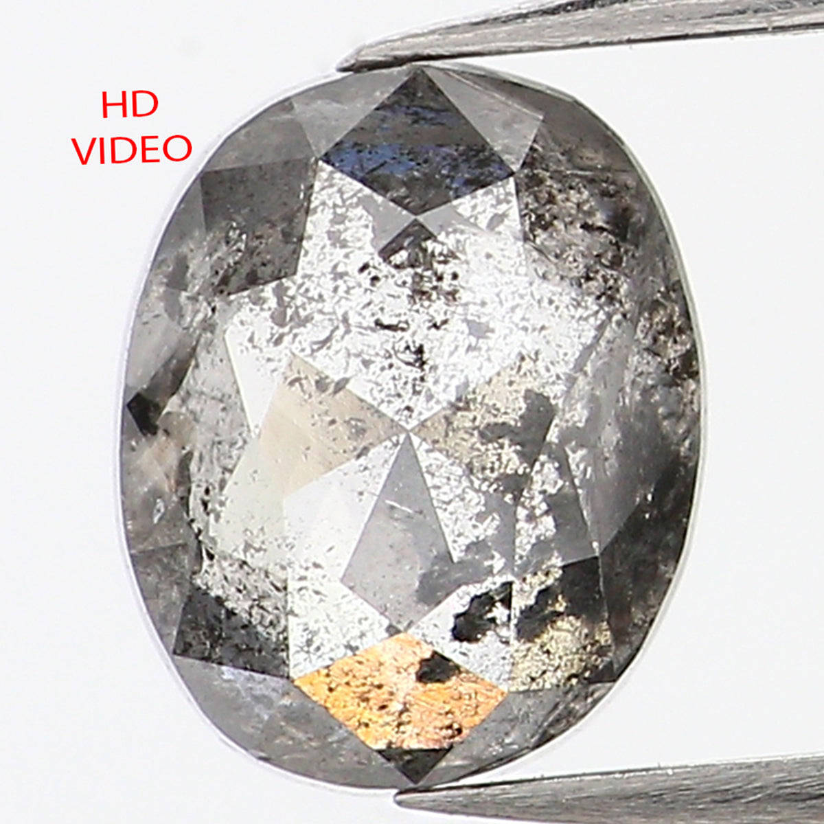 1.00 CT Natural Loose Oval Shape Diamond Salt And Pepper Oval Diamond 6.55 MM Natural Loose Black Grey Color Oval Rose Cut Diamond QL761