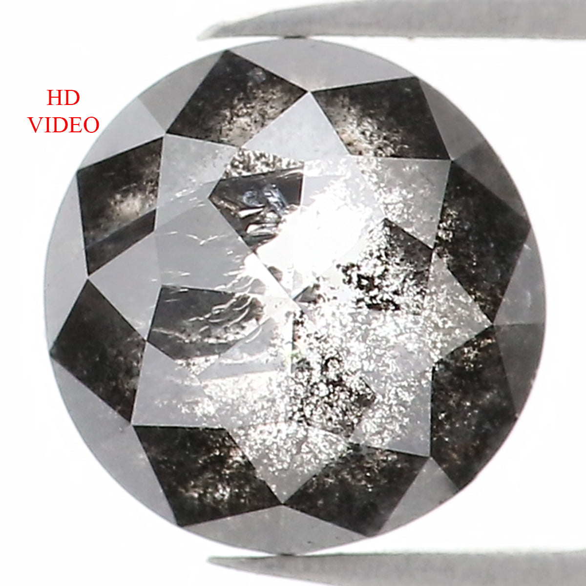 Natural Loose Round Rose Cut Salt And Pepper Diamond Black Grey Color 1.35 CT 6.55 MM Rose Cut Shape Diamond L1203