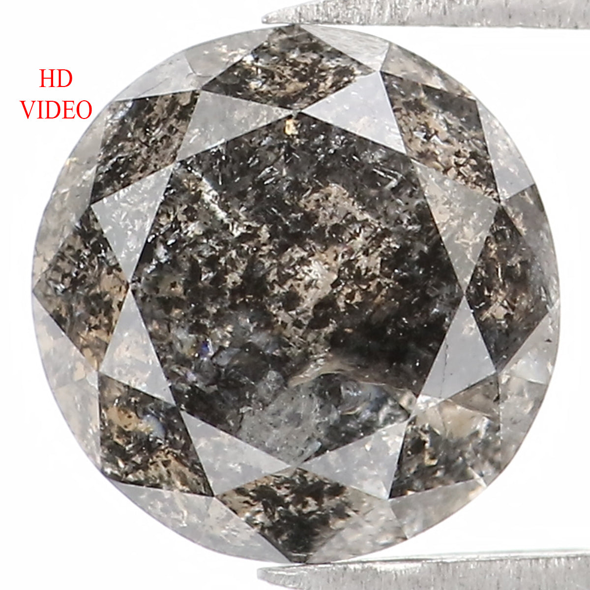 Natural Loose Round Salt And Pepper Diamond Black Grey Color 1.56 CT 7.25 MM Round Brilliant Cut Diamond KDL1399