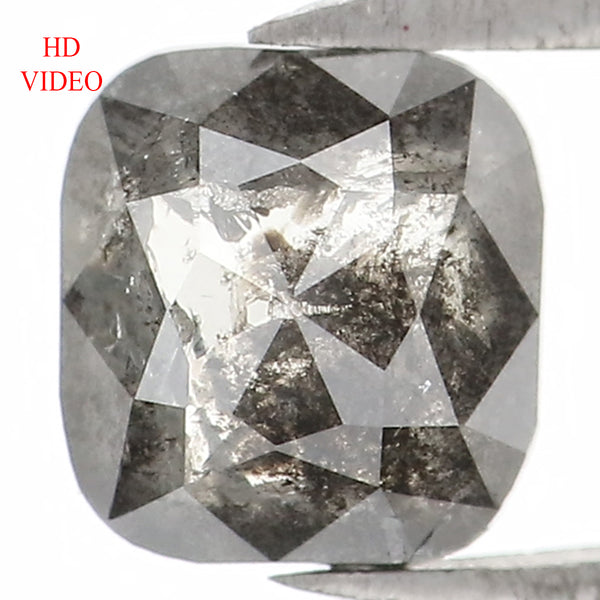 Natural Loose Cushion Salt And Pepper Diamond Black Grey Color 1.08 CT 5.80 MM Cushion Shape Rose Cut Diamond L1291