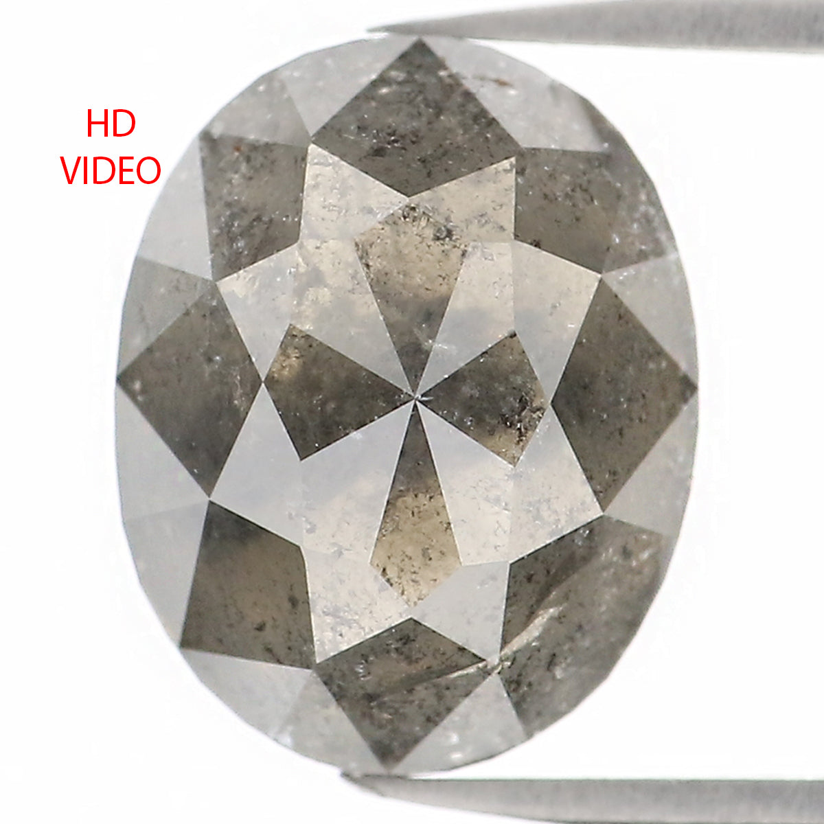 Natural Loose Oval Salt And Pepper Diamond Black Grey Color 3.09 CT 9.90 MM Oval Shape Rose Cut Diamond KDL1145