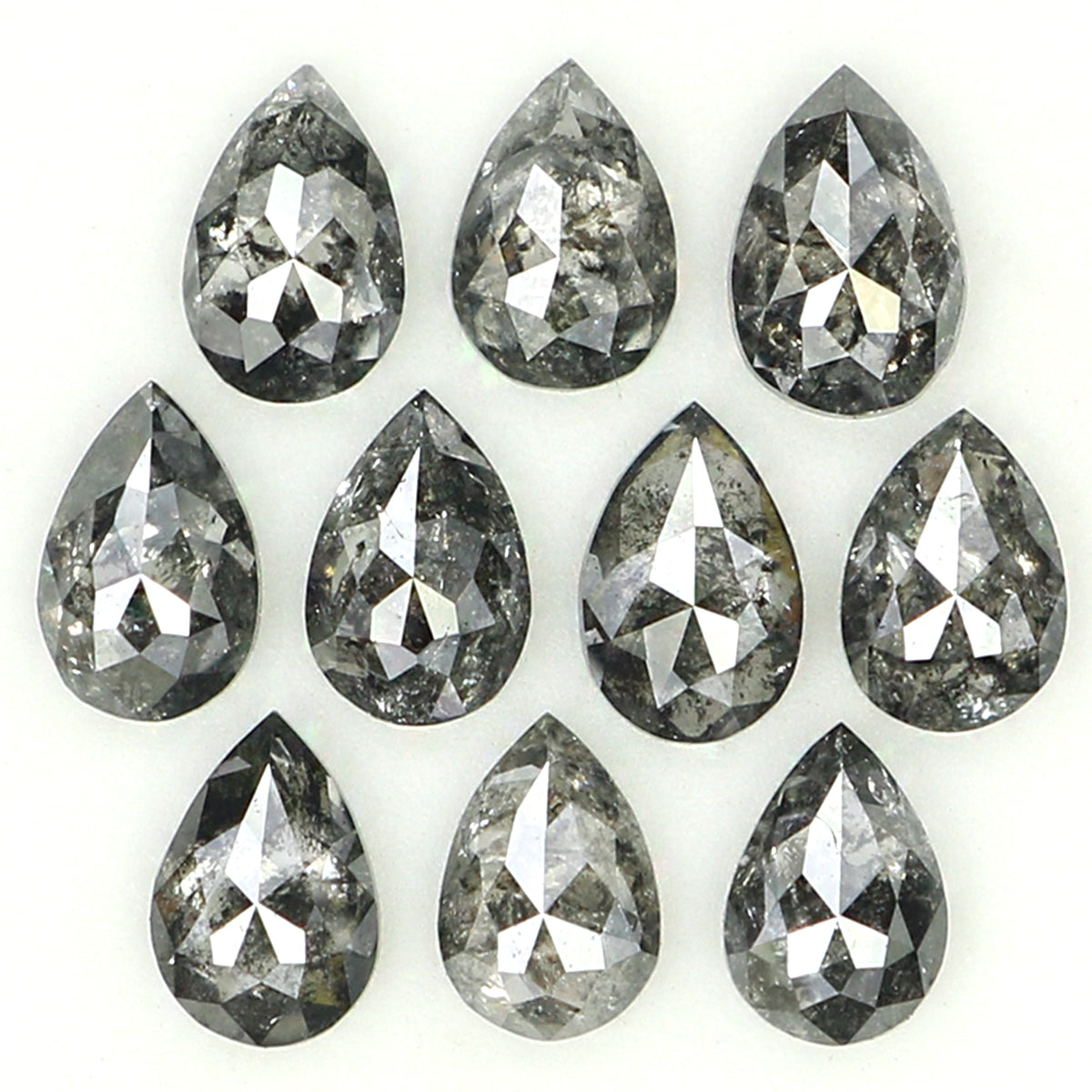 Natural Loose Pear Salt And Pepper Diamond Black Grey Color 1.08 CT 3.45 MM Pear Shape Rose Cut Diamond KDL1282