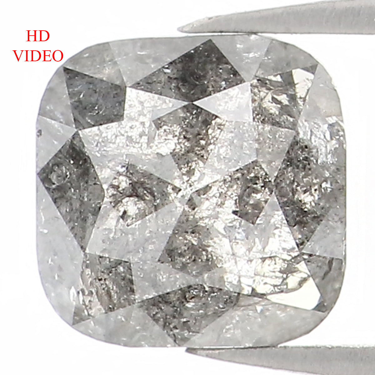 Natural Loose Cushion Salt And Pepper Diamond Black Grey Color 1.02 CT 5.65 MM Cushion Shape Rose Cut Diamond L1219