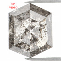 Natural Loose Hexagon Salt And Pepper Diamond Black Grey Color 1.41 CT 7.50 MM Hexagon Shape Rose Cut Diamond KDL1262