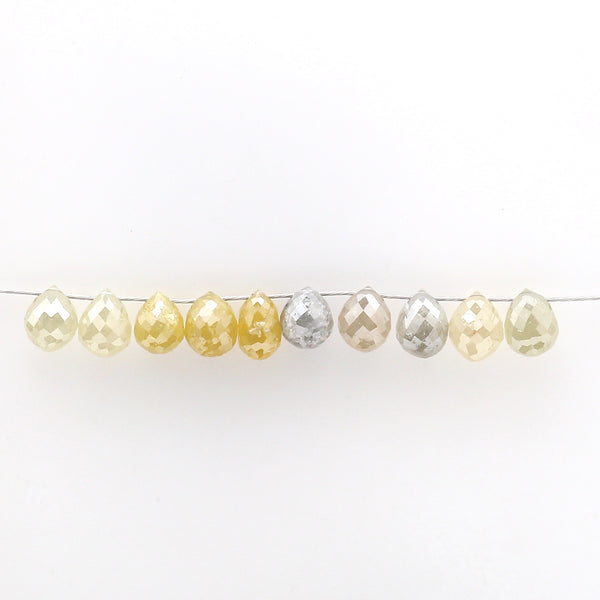 Natural Loose Briolette Yellow Grey Color Diamond 4.11 CT 4.20 MM Briolette Shape Rose Cut Diamond L1675