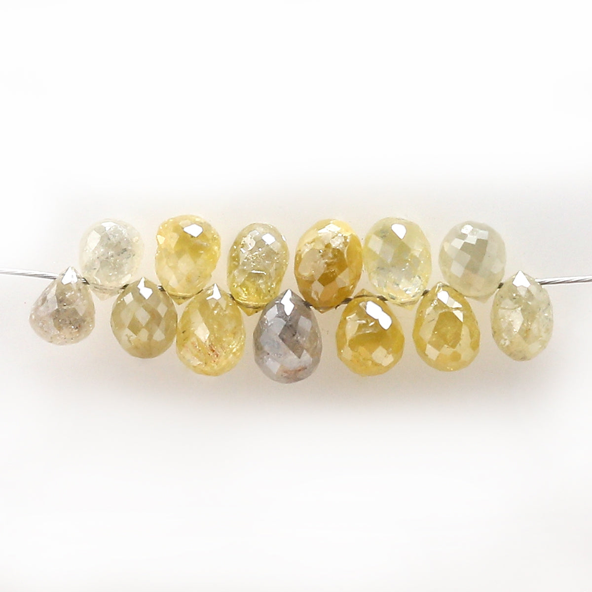 3.96 Ct Natural Loose Briolette Shape Diamond Yellow Color Drop Cut Diamond 3.00 MM Natural Grey Color Briolette Rose Cut Diamond LQB1779