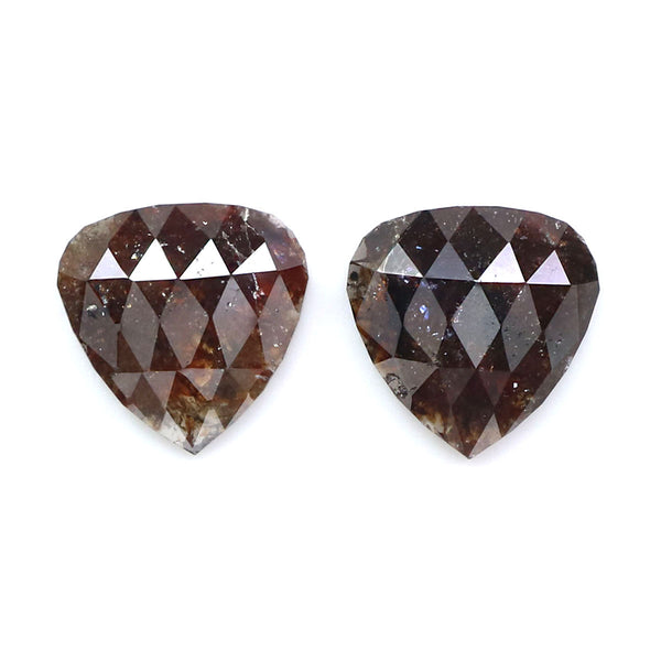 Natural Loose Pair Heart Brown Color Diamond 2.58 CT 7.80 MM Heart Shape Rose Cut Diamond KDL6880