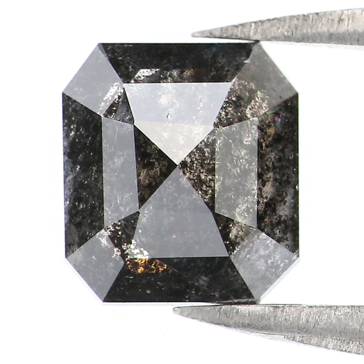 0.92 CT Natural Loose Emerald Shape Diamond Salt And Pepper Emerald Shape Diamond 6.35 MM Black Grey Color Emerald Rose Cut Diamond QK1648