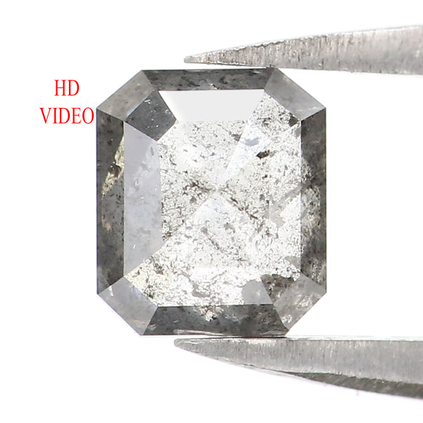 Natural Loose Emerald Salt And Pepper Diamond Black Grey Color 0.81 CT 5.70 MM Emerald Shape Rose Cut Diamond L8669