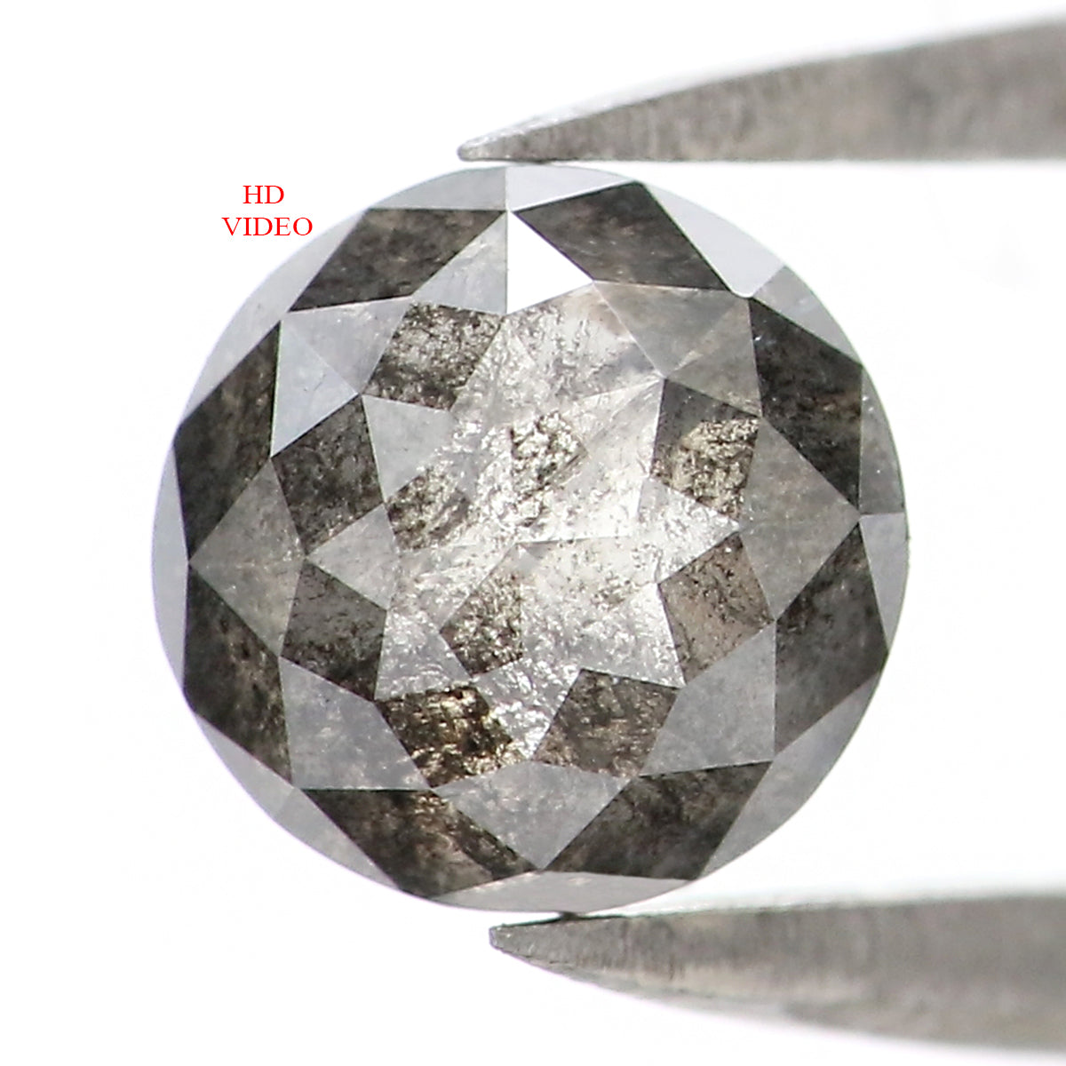 Natural Loose Round Rose Cut Salt And Pepper Diamond Black Grey Color 0.89 CT 5.60 MM Rose Cut Shape Diamond L1893