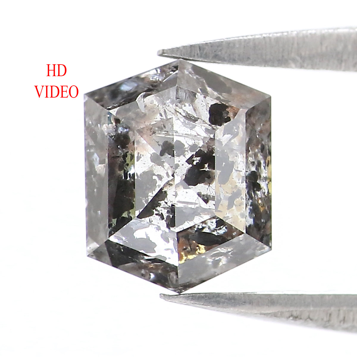 1.23 CT Natural Loose Hexagon Shape Diamond Salt And Pepper Hexagon Shape Diamond 6.90 MM Black Grey Color Hexagon Rose Cut Diamond QL2743