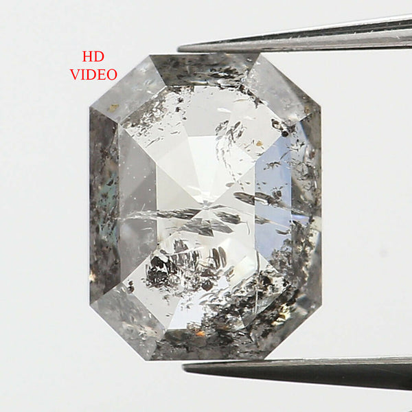 Natural Loose Emerald Salt And Pepper Diamond Black Grey Color 0.96 CT 6.40 MM Emerald Shape Rose Cut Diamond KDL9573
