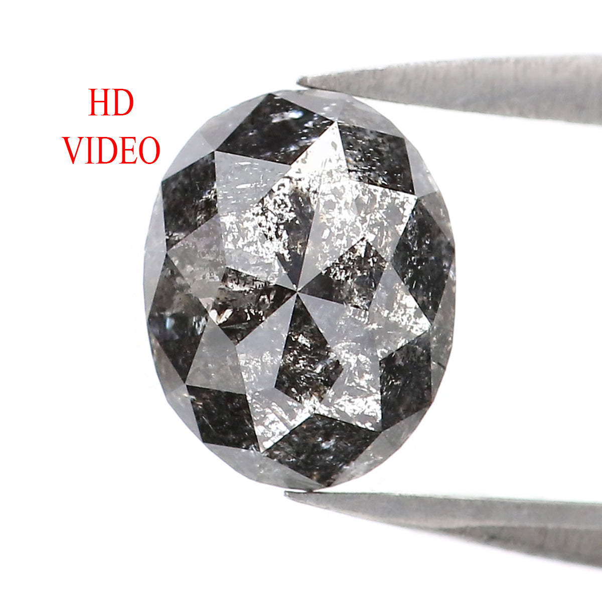 Natural Loose Oval Salt And Pepper Diamond Black Grey Color 1.18 CT 7.45 MM Oval Shape Rose Cut Diamond KDL2273