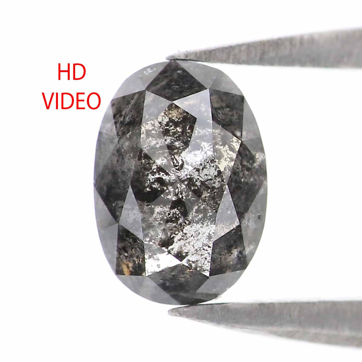 Natural Loose Oval Salt And Pepper Diamond Black Grey Color 0.77 CT 6.23 MM Oval Shape Rose Cut Diamond L2367