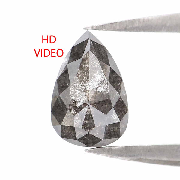 Natural Loose Pear Salt And Pepper Diamond Black Grey Color 0.73 CT 6.84 MM Pear Shape Rose Cut Diamond L2342