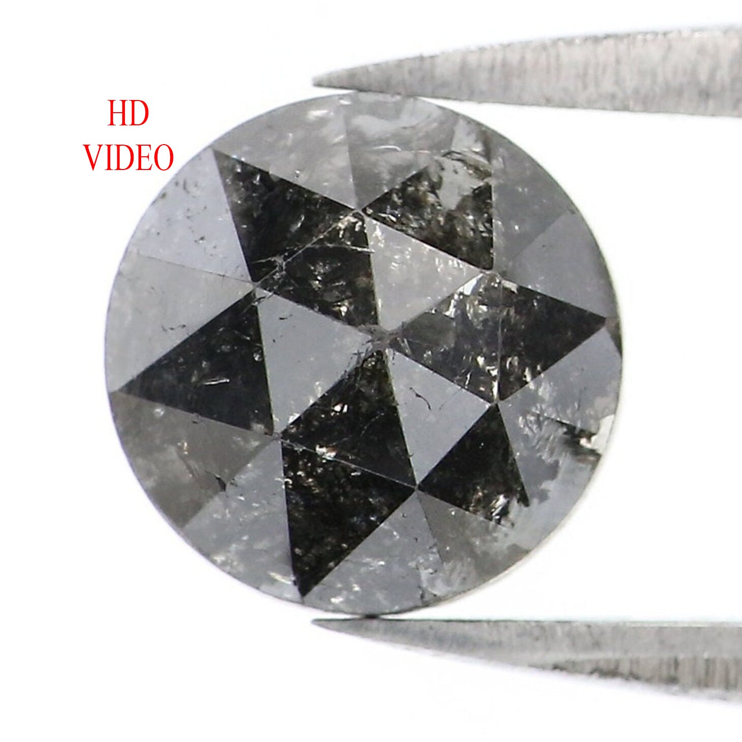 1.72 CT Natural Loose Round Rose Cut Diamond Salt And Pepper Round Diamond 7.40 MM Natural Loose Black Grey Color Rose Cut Diamond LQ1637