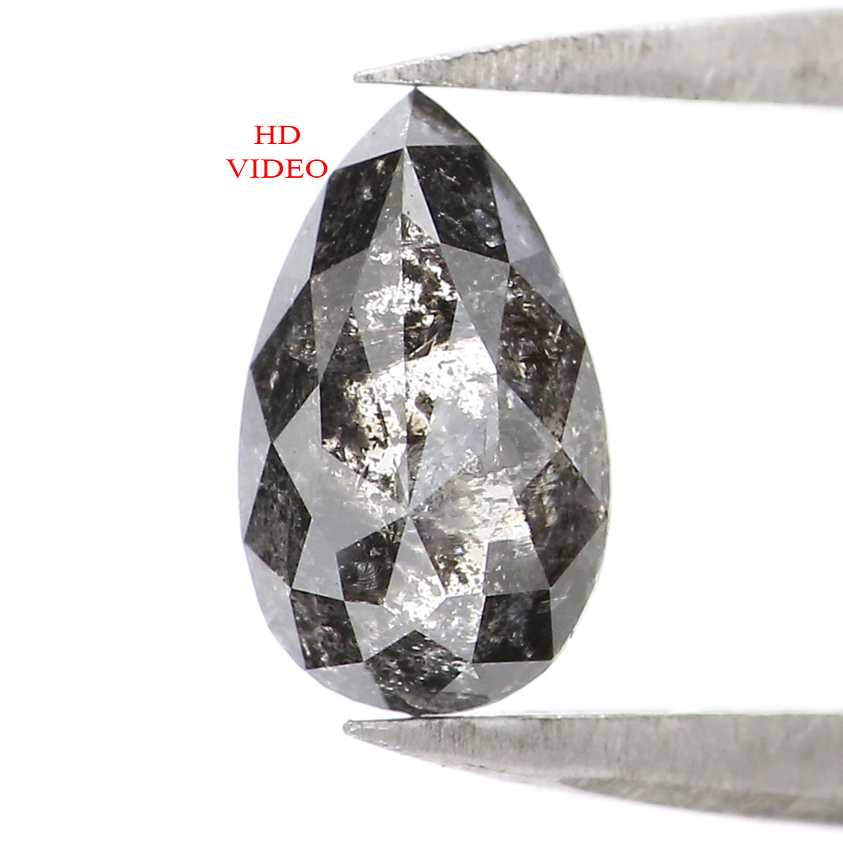 Natural Loose Pear Salt And Pepper Diamond Black Grey Color 0.77 CT 7.40 MM Pear Shape Rose Cut Diamond L1912