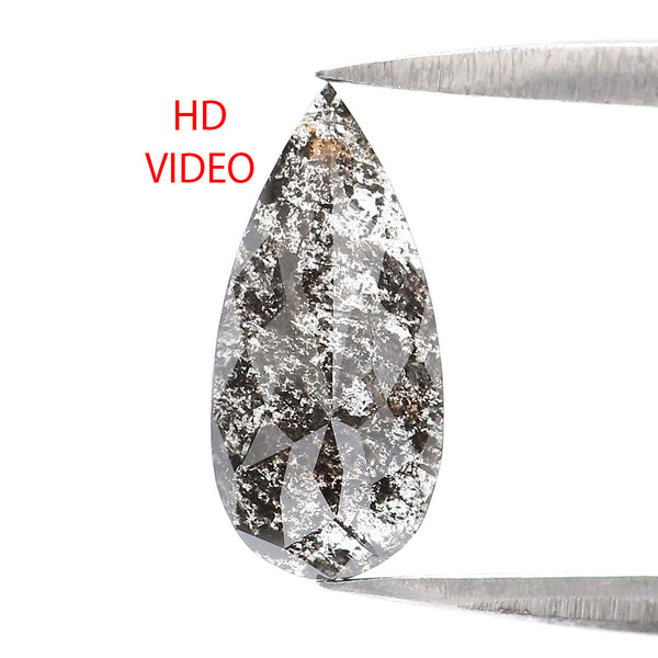 Natural Loose Pear Salt And Pepper Diamond Black Grey Color 0.88 CT 10.70 MM Pear Shape Rose Cut Diamond L2316