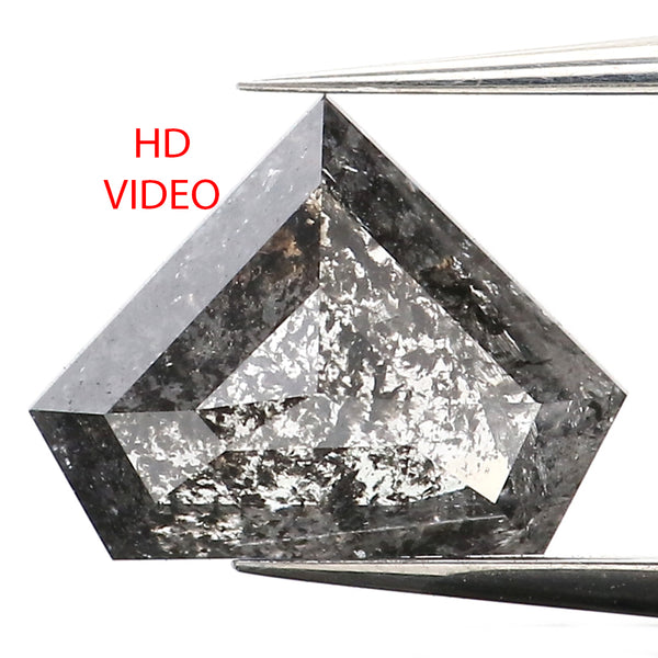 1.27 CT Natural Loose Diamond Shield Black Grey Salt And Pepper Color 6.91 MM KDL9278