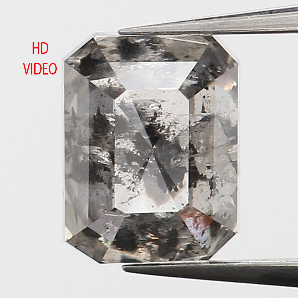 0.94 CT Natural Loose Emerald Shape Diamond Salt And Pepper Emerald Cut Diamond 5.90 MM Natural Black Grey Emerald Rose Cut Diamond QL9559